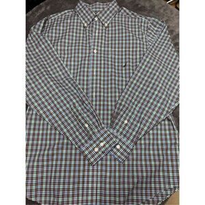 Nautica blue and brown plaid classic fit, wrinkle free button-up shirt, men’s la